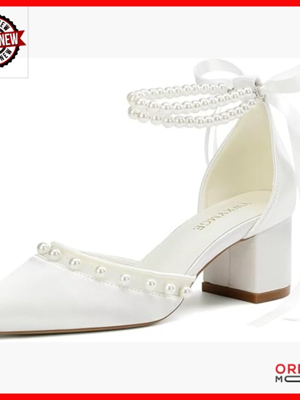 Low Block Heel Pearl Bridal Shoes Pointed Toe Wedding Heels Size 6-11